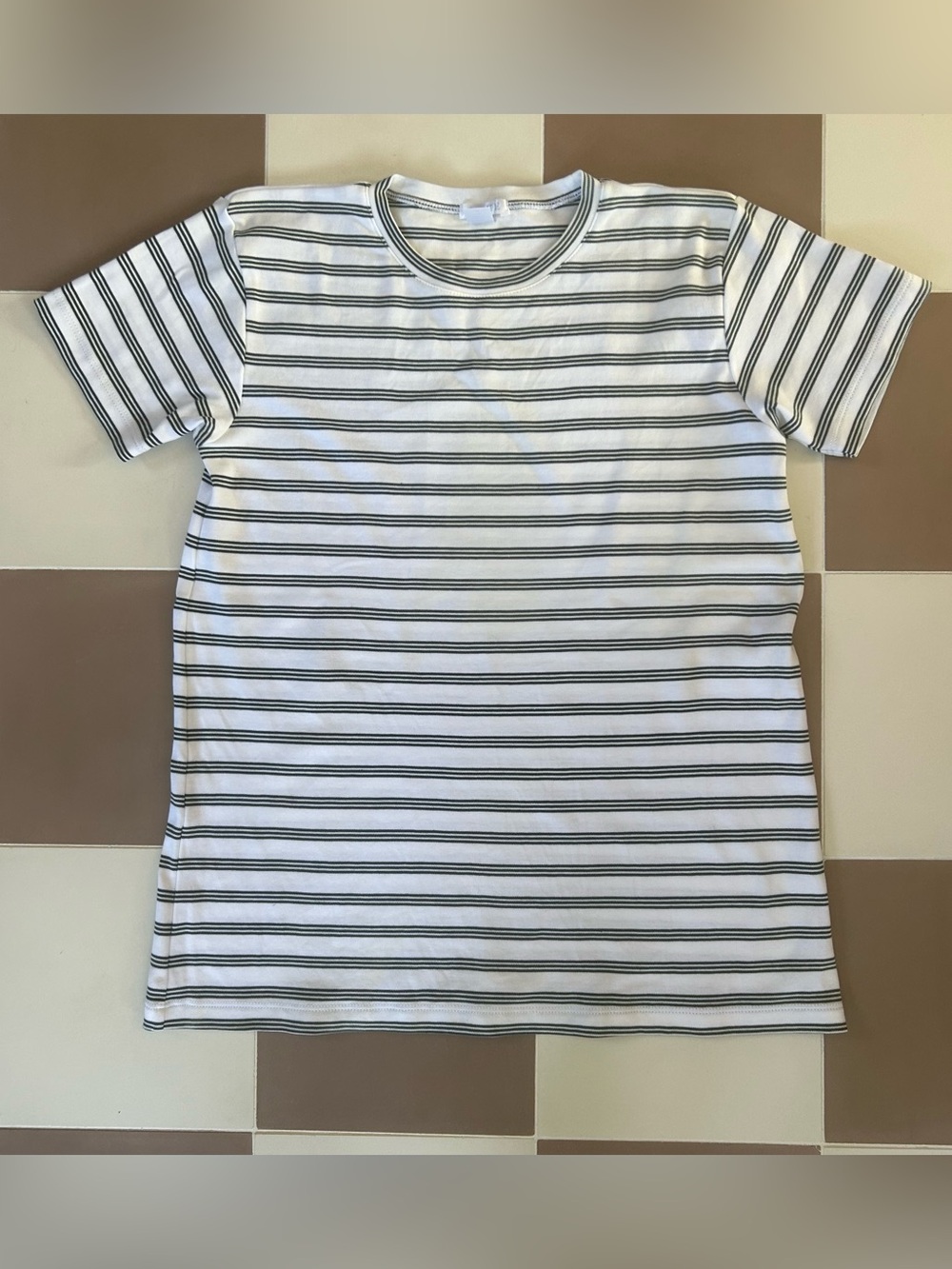 LAKE Pajamas Pima Crew Short Sleeve Tee White Black Stripe 100% Pima Cotton XS